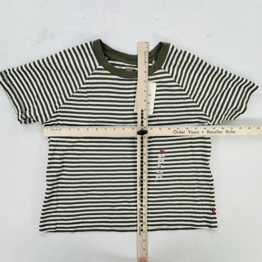 Levi's Shirt Womens Medium Green White Striped Short Sleeve Crewneck Tee NEW - Picture 5 of 16